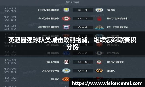 英超最强球队曼城击败利物浦，继续领跑联赛积分榜